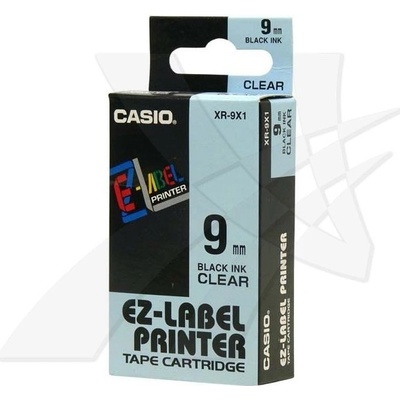Casio originál páska do tlačiarne štítkov, Casio, XR-9X1, čierny tlač/priehľadný podklad, nelaminovaná, 8m, 9mm
