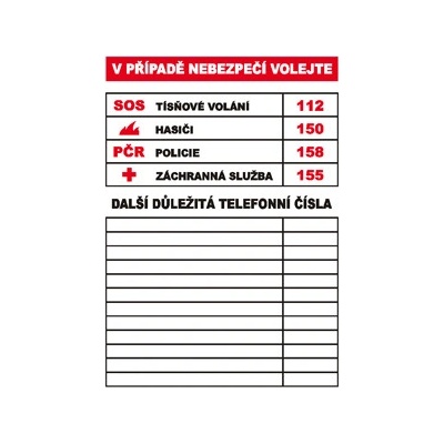 Cedulka plastová - Důležitá telefonní čísla A4