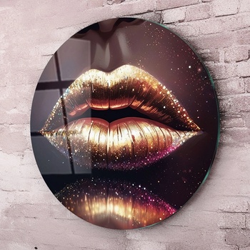 Art gift Кръгло стъклено пано - Бляскави устни