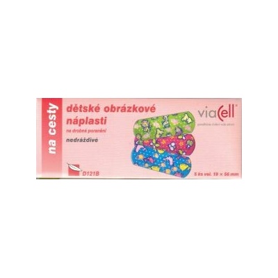 VIACELL s.r.o. Dětské náplasti Viacell NS111 na cesty růžová s obrázky 5 ks v psaníčku
