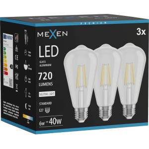 Mexen Vintis 3x LED нажежаема жичка E27, ST64, 6W, Неутрална - 4000K, 720 lm, прозрачен (L152-E27-0640-00x03)
