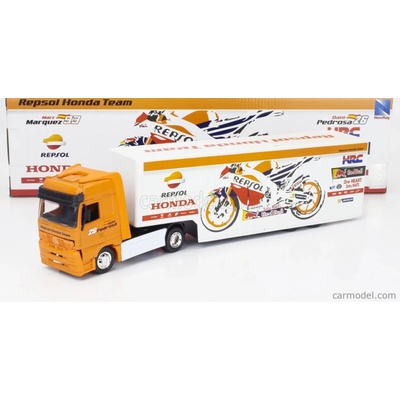 Newray Mercedes benz Actros 1857 Truck Team Honda Rc213v Repsol Bike Transporter N 93 World Champion Marc Marquez N 26 Dani Pedrosa Season 2017 Oranžová Bílá 1:43