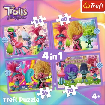 Trefl Puzzle 4v1 - Приключенията на цветните тролове / Universal Trolls 3 (2023)