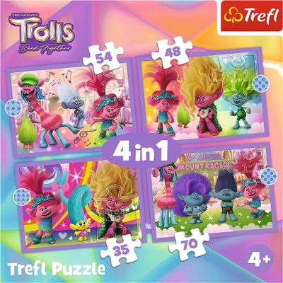 Trefl Puzzle 4v1 - Приключенията на цветните тролове / Universal Trolls 3 (2023)