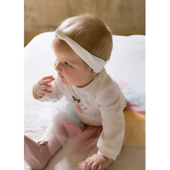 Mayoral Комплект бяло боди, многоцветна пола с чорапогащник туту и бяла лента за глава Mayoral