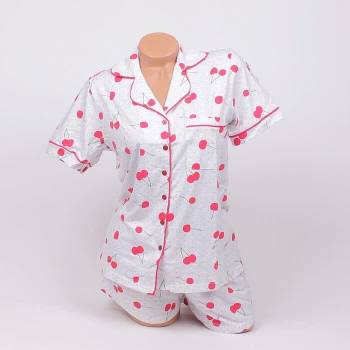 Image 1 of Свежа лятна пижама в бял цвят с черешки