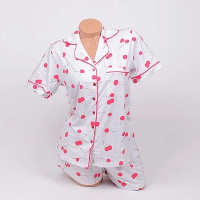 Свежа лятна пижама в бял цвят с черешки