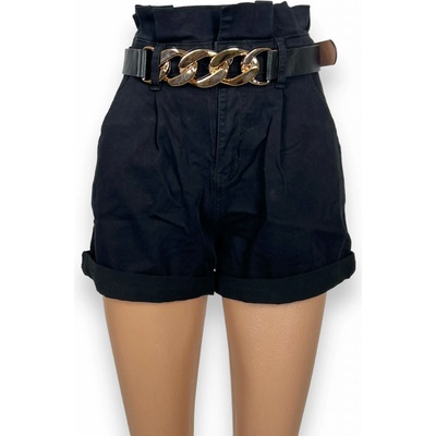 Yes Pink dámské černé džínové kraťasy s vyšším pasem JOLANA Černá