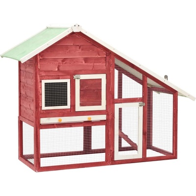 vidaXL 9799.170871 Králíkárna masivní jedlové dřevo červená a bílá 140 x 63 x 120 cm