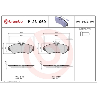 Sada brzdových platničiek, vždy 4 kusy v sade BREMBO P 23 069 (P23069)