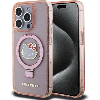 Image 1 of Hello Kitty IML Ringstand Glitter Kitty Head MagSafe Case - хибриден удароустойчив кейс с MagSafe за iPhone 15 Pro Max (розов-прозрачен)
