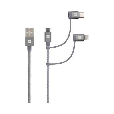 SKROSS Кабел Skross 3 в 1, USB-A - USB-C/ Lightning/ Micro USB , Метална оплетка, 1.2 м (SKROSS-SKCA00143-1120CN)