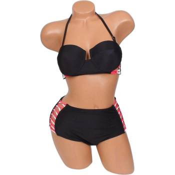 Дамски бански в черно с цветни ленти