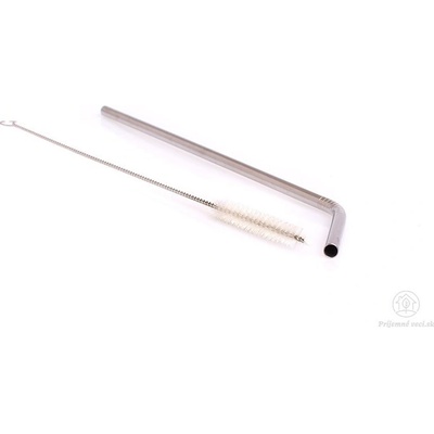 Iloveeco Nerezová slamka zalomená s kefkou 20 cm