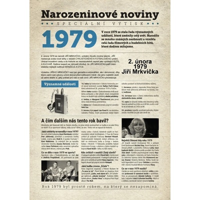 Narozeninové noviny 1979 s vlastním textem a fotografií S textem