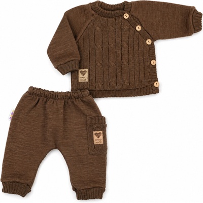 Baby Nellys Rastúci pletený svetrík a nohavice s vreckom Hand Made 2D, Nature čokoládová