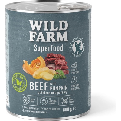 Wild Farm Superfood hovädzie mäso s tekvicou zemiakmi a petržlenovou vňaťou 800 g