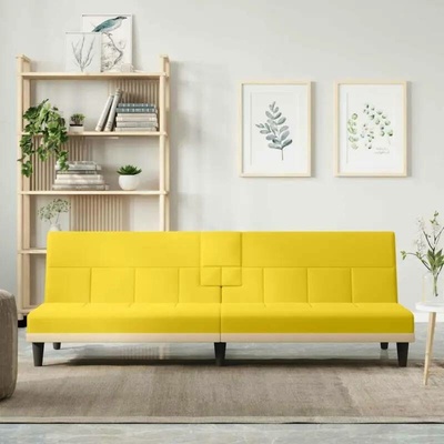 vidaXL Rozkládací pohovka s držáky na nápoje světle žlutá textil 11461.351867
