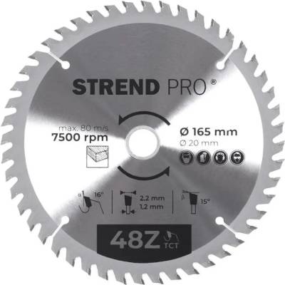Kotúč Strend Pro TCT 165x2.2x20/16 mm 48Z, na drevo, pílový, SK plátky