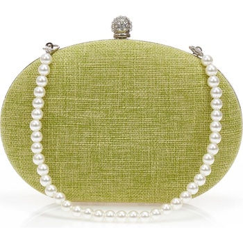 Tsoukalas Клъч от плат в зелен цвят със закопчалка от кристали и каишка с перли