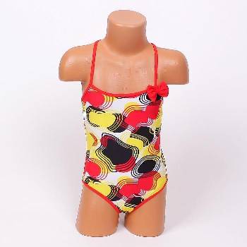 Шарен цял детски бански с панделка