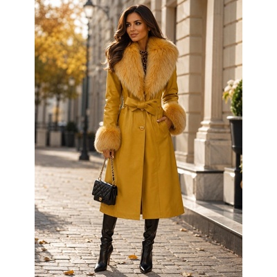 Max Original Leather Dámsky kožený kabát REBECCA fur yellow