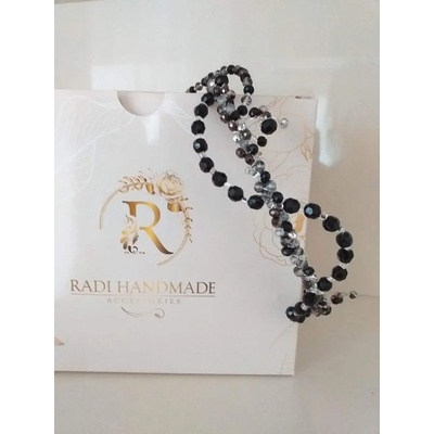 Radi handmade Дизайнерска диадема с черни и сребристо-прозрачни кристали (474)