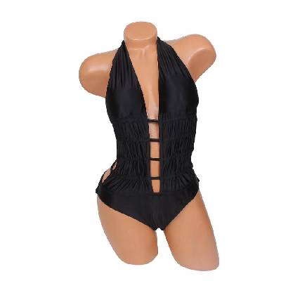 Цял бански в черно със сатенен ефект