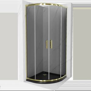 Mexen Rio полукръгла душ кабина 80 x 80 см, графит, злато + корито Flat, черно (863-080-080-50-40-4170G)