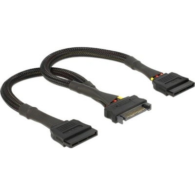 DeLock SATA napájecí kabel 15 pin samice > 2 x SATA 15 pin samec 25 cm