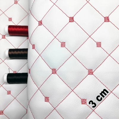 Ekokoža MIX 3x3 cm, prešívaná, farba bielo-červená, metráž 145 cm