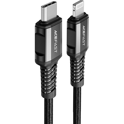 ACEFAST - Кабел за данни (C1-01) - Type-C към Lightning, 30W, 3A, бързо зареждане, MFi сертификат, найлонова оплетка, 1.2 м - Черен
