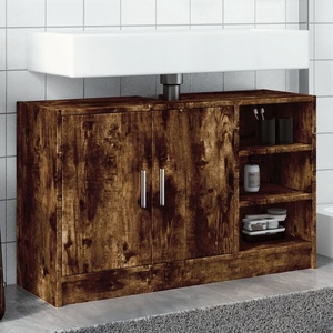 vidaXL Шкаф за мивка, опушен дъб, 90x29x55 см, инженерно дърво (848126)