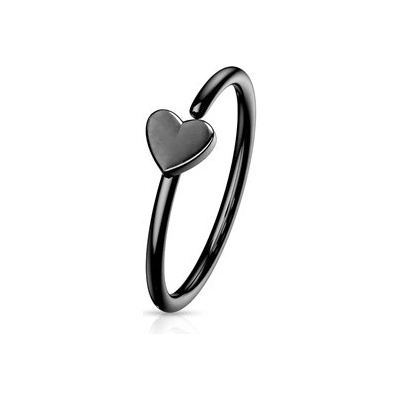 Šperky4U černý piercing do nosu/ucha kruh se srdíčkem N0054-K