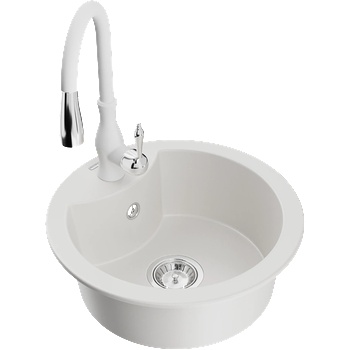 Mexen Diego гранитна мивка с една камера с кухненски смесител Savita, бял - 6512-20-672601-20 (6512-20-672601-20)