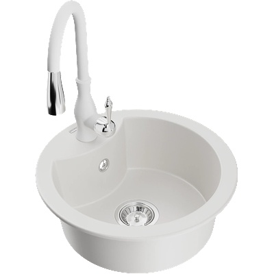 Mexen Diego гранитна мивка с една камера с кухненски смесител Savita, бял - 6512-20-672601-20 (6512-20-672601-20)