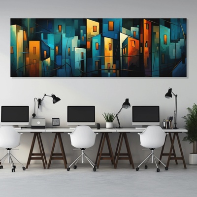 Obraz na plátně - Barevné noční městečko, abstrakce FeelHappy.cz Velikost obrazu (šířka x výška): 90 x 30 cm