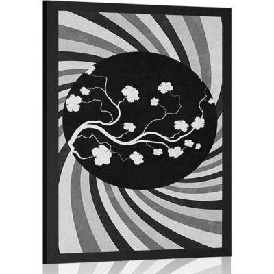 Plakát asijské grunge pozadí v černobílém provedení - 20x30 no frame