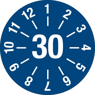 Kontrolná nálepka 30, modrá, fólia samolepiaca, 30 mm, BJ = 5 x 15 ks