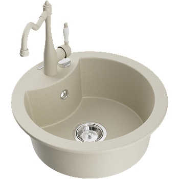 Mexen Diego еднокамерен мивка от гранит с кухненски смесител Carla, бежов - 6512-69-670700-69 (6512-69-670700-69)