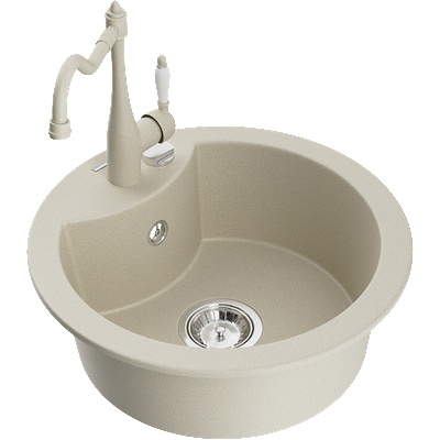 Mexen Diego еднокамерен мивка от гранит с кухненски смесител Carla, бежов - 6512-69-670700-69 (6512-69-670700-69)