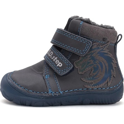 D.D.step Detské chlapčenské zimné BAREFOOT topánky royal blue W073-42488 svietiace v tme
