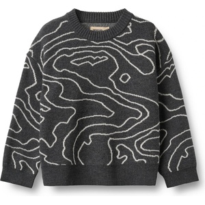 WHEAT Детски вълнен пуловер WHEAT Kid's Jacquard Pullover Elias Merino jumper - Charcoal Melange - размер 92 (EU) (704-6239-0111)