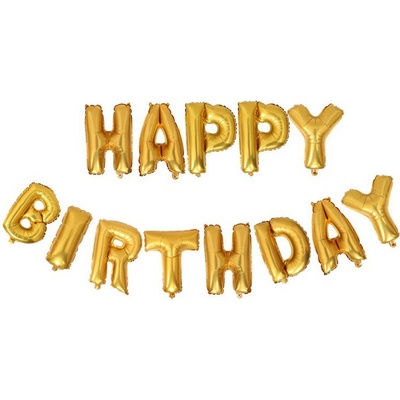 Fóliový balónek nápis Happy birthday zlatý 35 cm 1864
