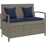 vidaXL Градинска пейка за съхранение с възглавница Grey Poly Rattan (4104218)