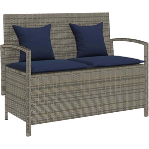 vidaXL Градинска пейка за съхранение с възглавница Grey Poly Rattan (4104218)
