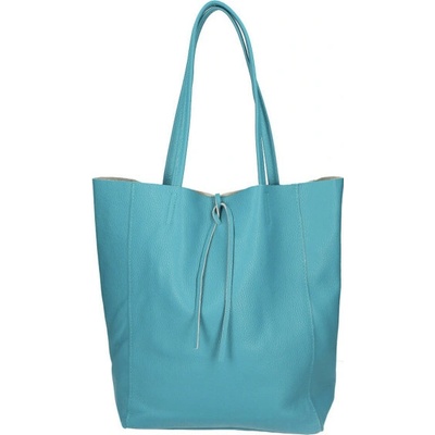 Made in Italy Mondo Italia Kožená shopper kabelka 396 tyrkysová Tyrkysová