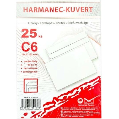 Harmanec-Kuvert Poštové obálky C6 samolepiace, 25 ks
