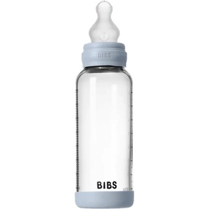 BIBS Стъклена бебешка бутилка Bibs - Със силиконов биберон, 240 ml, Baby Blue (50201231) - baby
