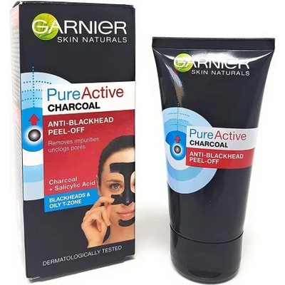 Garnier Skin Naturals Pure Active Charcoal Anti-Blackhead Peel-Off - Черна отлепяща се маска за лице с активен въглен от серията "Pure Active" 50мл